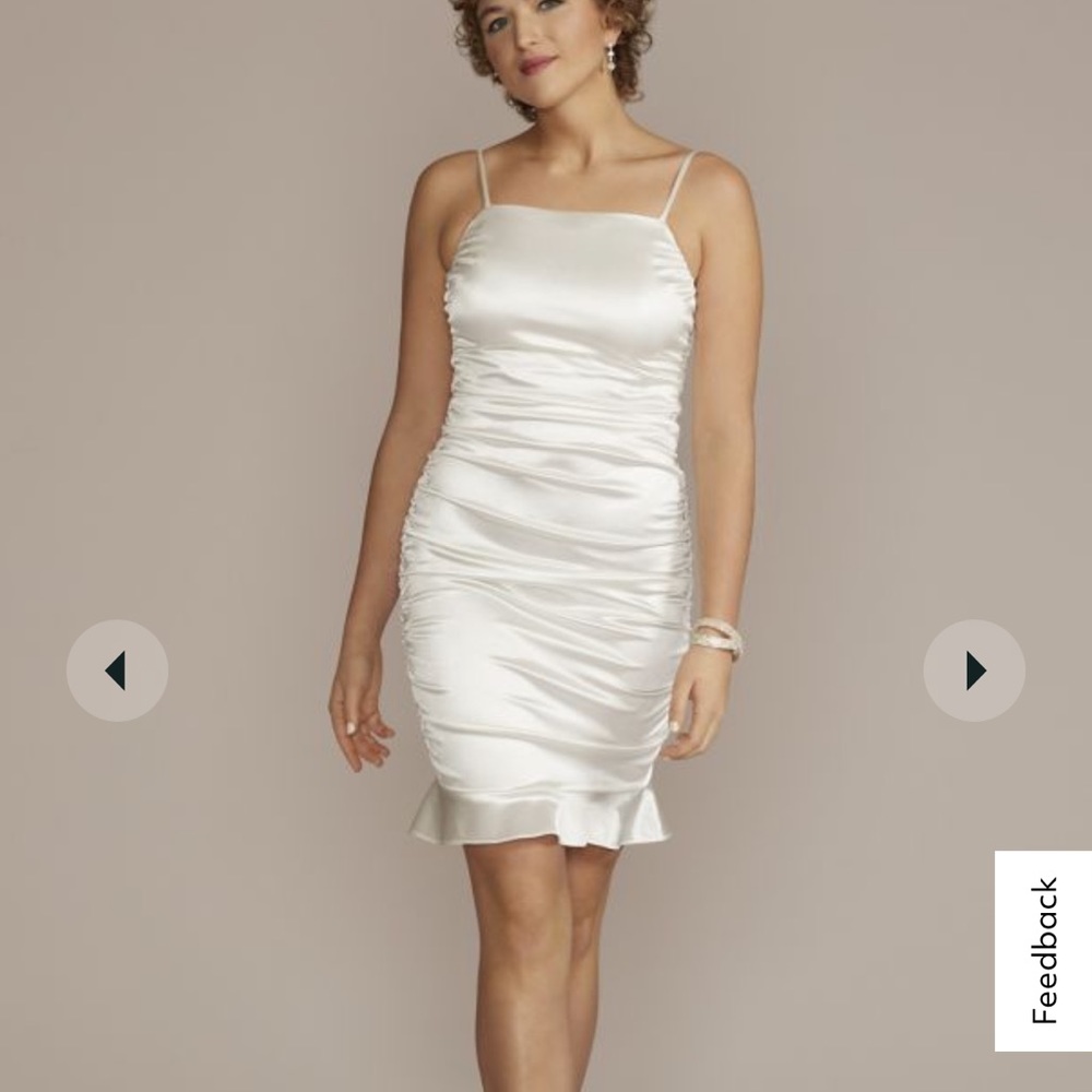 Ruched Satin Midi Dress w/ Ruffled Hem